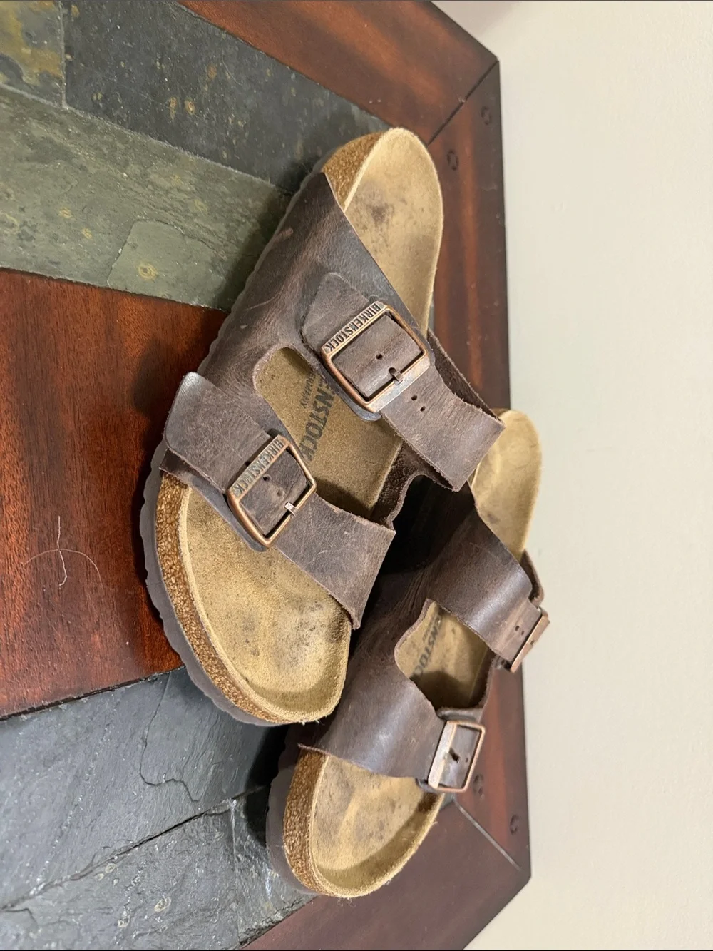 Birkenstock Brown Two-Strap Leather Sandals